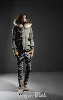 vb HOMME Toggle Padded Parka Jacket with Fur Hood BLACK, OLIVE 4RG 