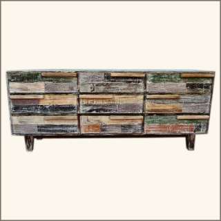 Patch Quilt Distressed Rustic Reclaimed Wood Vanity Dresser with 9 