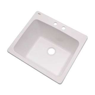   Stone Composite 25x22x12 2 Hole Single Bowl Utility Sink in White