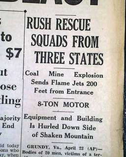 RED JACKET Coal Mine Disaster Grundy VA 1938 Newspaper  
