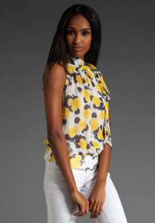 MILLY Viola Floral Louisa Bow Top in Canary  