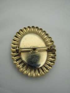 Gold Tone Pearl Bead Oval Victorian Style Brooch Pin  