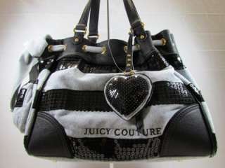 Juicy Couture Black/Gray Sequin Stripe Daydreamer Tote/Handbag/Purse 