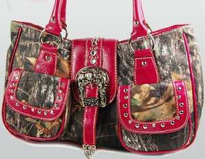   Camo Purse Cowgirl Shoulder Bag Brown / Pink Buckle Handbag NW  