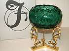 FENTON Green # 8605 Glass TeaLite Bowl with Goldtone Brass Stand 