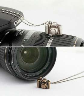Antik silber Kamera Anhänger + Lange kette Halsketten Necklace 