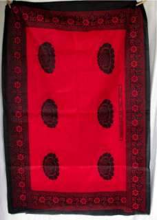   Textile x2 Red Flower India Cotton Wrap Silkscreen Hanging  