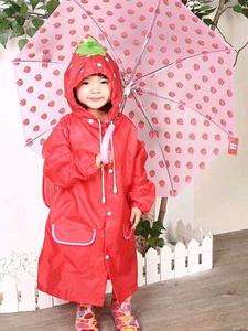New Durable Cartoon Raincoat for Kids   Red Color Strawberry Style 