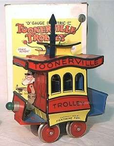RICHART O SCALE POWERED TIN LITHO TOONERVILLE TROLLEY + STATION 