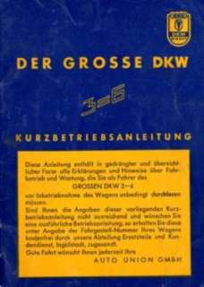 DKW 36 Kurz   Bedienungsanleitung   Handbuch 1957 in Baden 