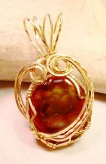   Rolled Gold Mexican Fire Agate Wire Wrap Pendant Handmade #520  
