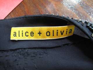 Alice & Olivia Black Beaded/Crystal Trim Cap Sleeve Diagonal Cut Dress 