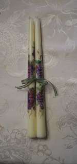  Painted taper candles PURPLE GRAPES set of 2, 12 inches high  
