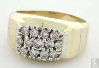 HEAVY 14K GOLD EXQUISITE 1.09CT DIAMOND CLUSTER MENS RING SIZE 10.75 