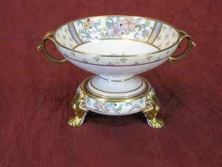   Footed Two Part Centerpiece Bowl Hand Painted Gilded Green Mark  