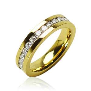 14K Gold over Stainless Steel Eternity Multi CZ Wedding Band Ring Size 
