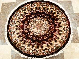 MAHROON RED ROUND HANDKNOTTED RUG WOOL SILK CARPET 4X4  