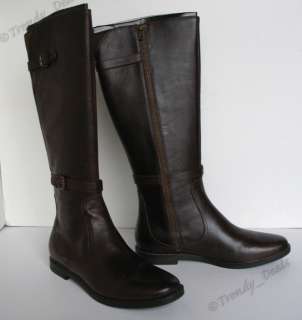   Cole Haan Air Petra Leather Flat Tall Riding Boot Dark Brown  