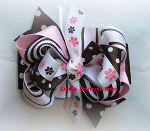 Fancy brown and Pink toddler/girls boutique hair bow  