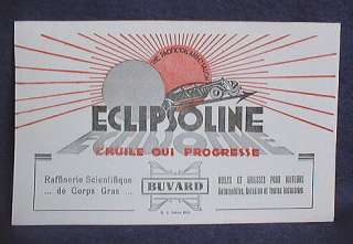 AD BLOTTER AUTO MOTOR OIL ECLIPSOLINE OLD FRENCH  