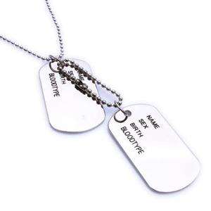 Army Style Cool Silver Name 2 Dog Tag Mens Pendant Necklace P403 