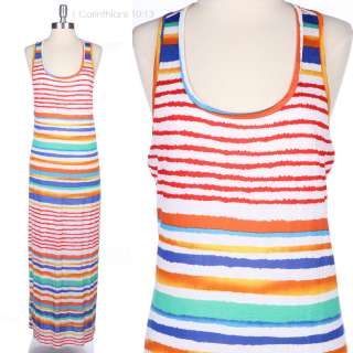 JUNIOR PLUS SIZE] Multi Color Striped Sleeveless Tank Maxi Long Dress 