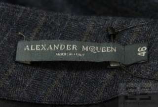 Alexander McQueen Grey And Blue Pinstripe Wool Skirt And Jacket Suit 
