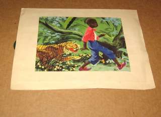VINTAGE LITTLE BLACK SAMBO PRINT  PLUS STORY OF THE TIGER CHASE 7 3 