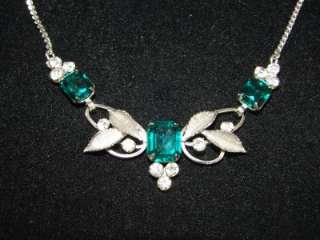 Vintage Van Dell sterling silver emerald green rhinestone necklace 