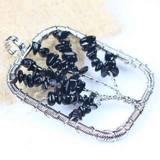 Rectangle Crystal Gem Chip Beads Wire Wrap Tree Pendant  