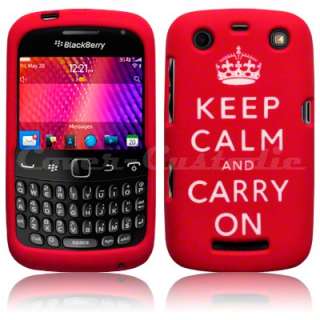 COVER SILCONE BLACKBERRY 9360 KEEP CALM & CARRY ON BIANCO / ROSSO 