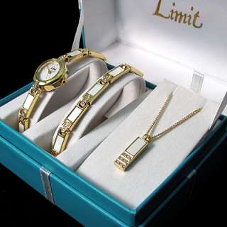   Watch Necklace + Bracelet Set 6709 G/P Mother of Pearl dial  