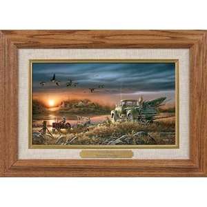 Terry Redlin   Patiently Waiting Collage Collection Canvas Framed Oak 