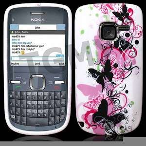 BLACK BUTTERFLY GEL CASE COVER FOR NOKIA C3 + FILM  