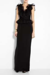 Notte by Marchesa  V Neck Ruffle Column Gown by Notte By Marchesa