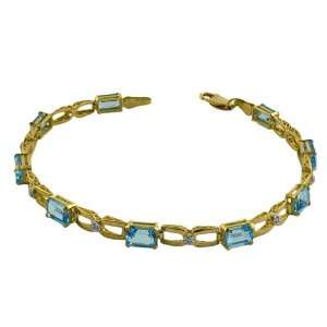   Cttw Blue Topaz, Diamond 14 Karat Yellow Gold 7 Inch Bracelet Jewelry