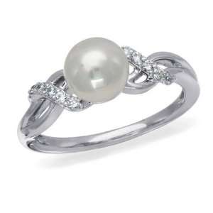   , 10K White Gold, Freshwater Cultured Pearl and Diamond Ring Jewelry