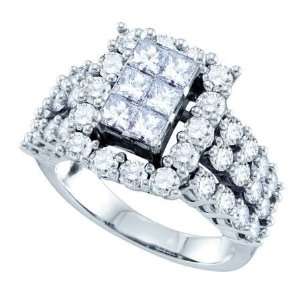   Wedding ring Low Set Princess cut halo Design Wide Band White Gold 14K