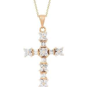  14K Rose Gold Diamond Cross Pendant 1.00 Ctw Jewelry