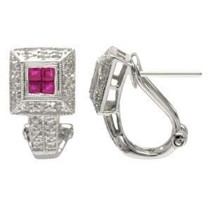   Ruby Diamond 14k White Gold Antique Style Fashion Earrings Jewelry