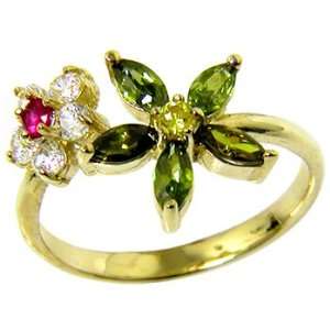   Solid 14K Yellow Gold Cubic Zirconia Flower Petals Toe Ring Jewelry