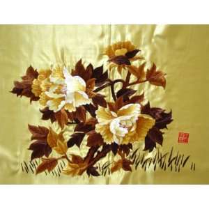  Beautiful Chinese Hunan Silk Embroidery Flower Golden 