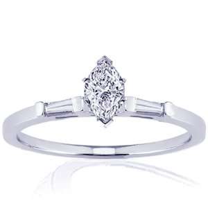   Marquise Cut 3 Three Stone Diamond Engagement Ring Bar Setting GIA 14K