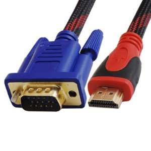   5M HDMI Type A Male to 15 Pin VGA Male Plug Black Red Extension Cable