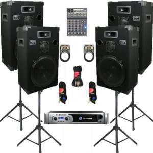  Crown XLS2500 Amp, 4 Three Way 15 Speakers, Mixer, Stands 