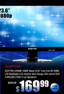 SCEPTRE E246W 1080P Black 23.6 inch 2ms Full HD HDMI LED Backlight LCD 