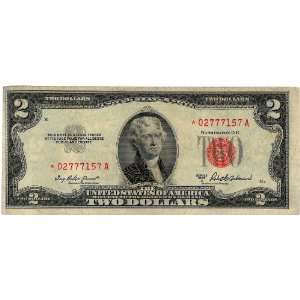 1953  STAR NOTE  $2 Dollar Bill Red Seal  Very Lucky Serial # *02 777 