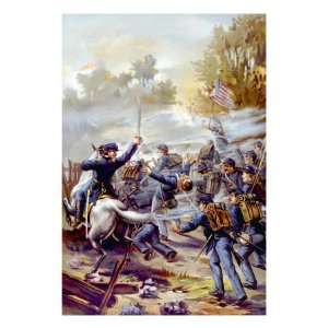  Union Army Colonel and Infantry Volunteer Troops in Battle 