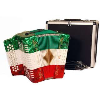 Barcelona 3 Row Accordion with Case   Tricolor (Red, White, Green 