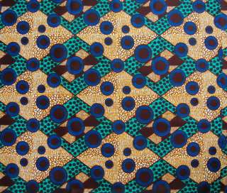 African Fabric 1/2 Yard Cotton GREEN PINK GOLD Abstract  